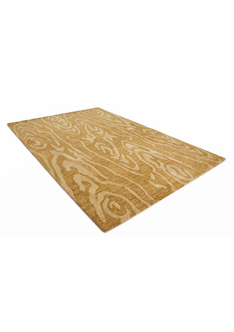 Saffron Rugs Hand Tufted Golden Yellow Swirls Contemporary Rectangular Wool Area Rug - Indya