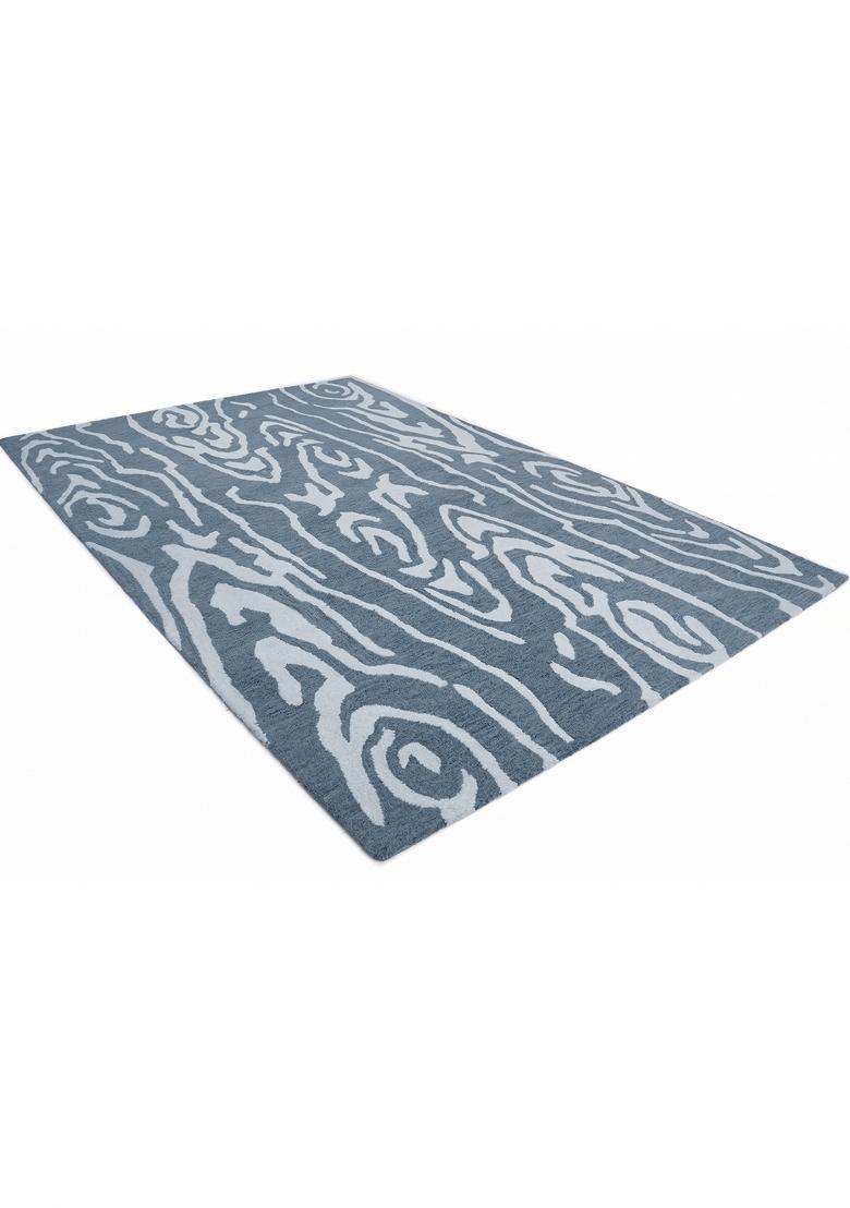 Saffron Rugs Hand Tufted Steel Blue Swirls Contemporary Rectangular Wool Area Rug - Indya
