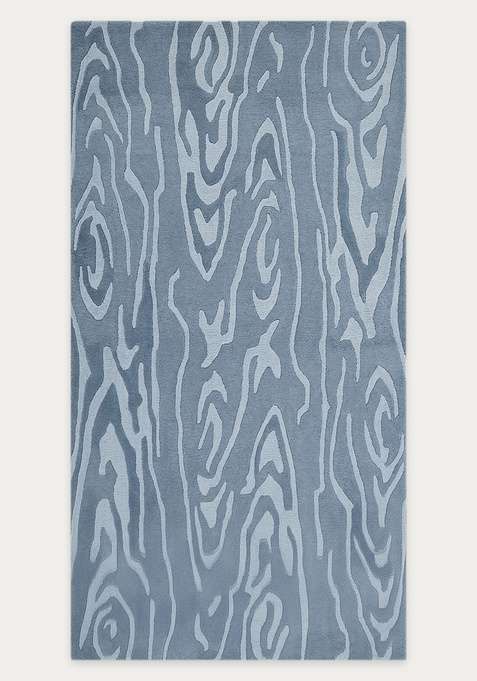 100% Wool Handmade Steel Blue Rug | Contemporary Swirls Carpet With Cotton Backing For Living Room