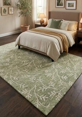Saffron Rugs Hand Tufted Sage Green Floral Transitional Rectangular Wool Area Rug