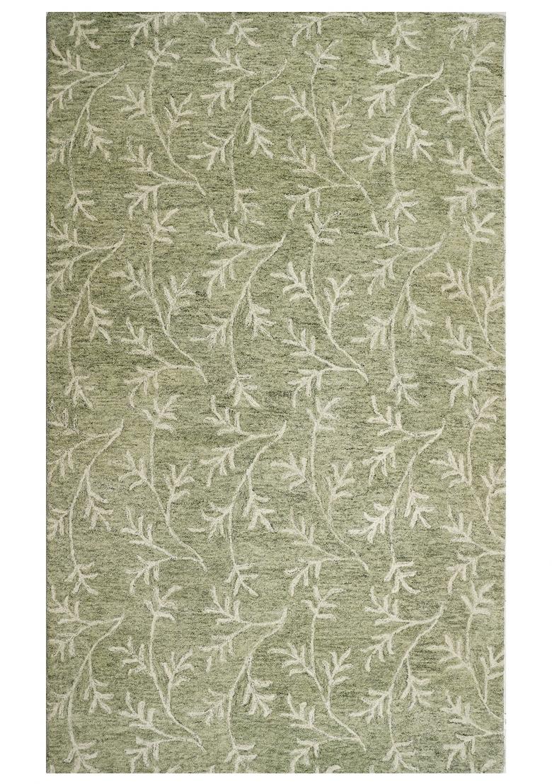Saffron Rugs Hand Tufted Sage Green Floral Transitional Rectangular Wool Area Rug - Indya