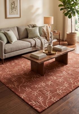 Saffron Rugs Hand Tufted Terracotta Floral Transitional Rectangular Wool Area Rug