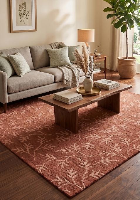 Saffron Rugs Hand Tufted Terracotta Floral Transitional Rectangular Wool Area Rug