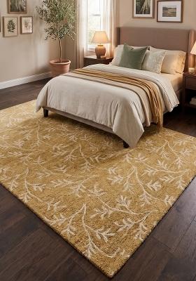 Saffron Rugs Hand Tufted Gold Floral Transitional Rectangular Wool Area Rug