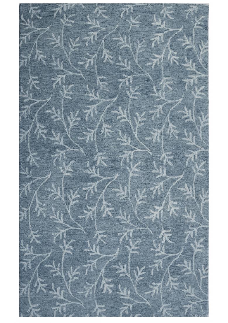 Saffron Rugs Hand Tufted Steel Blue Floral Transitional Rectangular Wool Area Rug - Indya