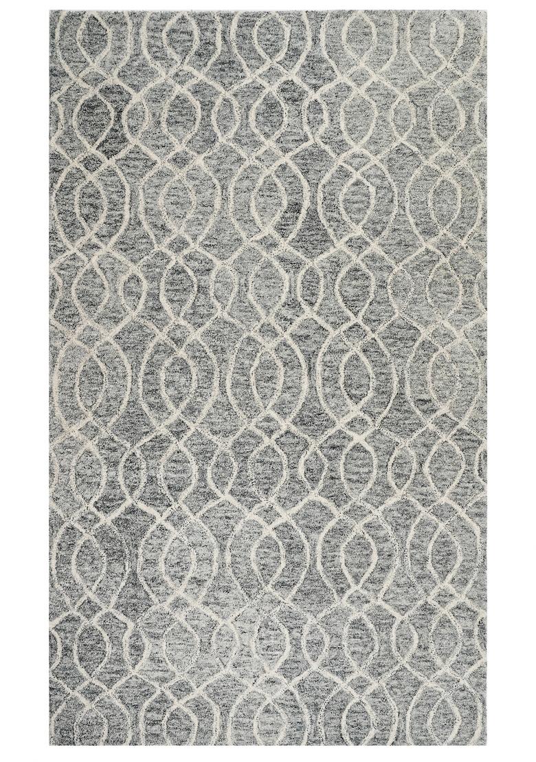 Saffron Rugs Hand Tufted Grey Geometric Transitional Rectangular Wool Area Rug - Indya