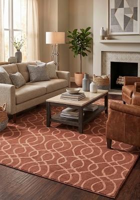 Saffron Rugs Hand-Tufted 100% Wool Area Rug | Rust Red Rectangular Rug | Cotton Backing | Transitional Geometric Home Decor Carpet for Living Room Bedroom