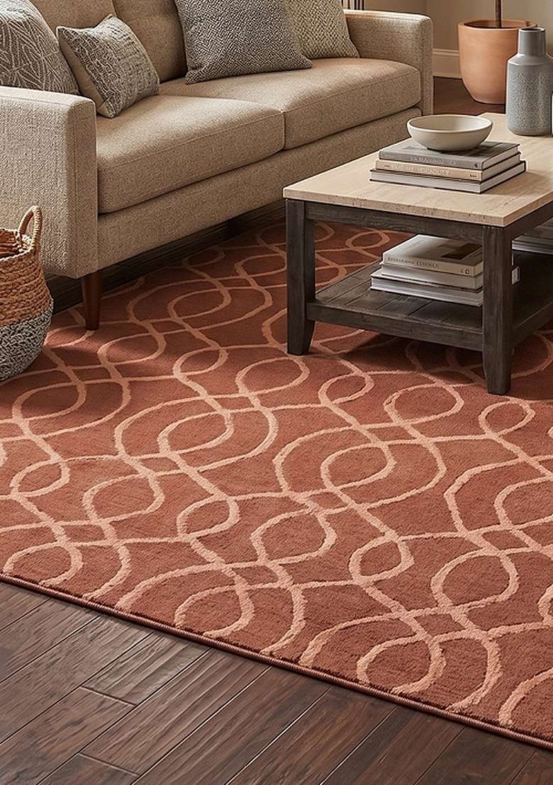 Saffron Rugs Rust Red Transitional Geometric Hand Tufted Wool Rectangular Rug - Indya