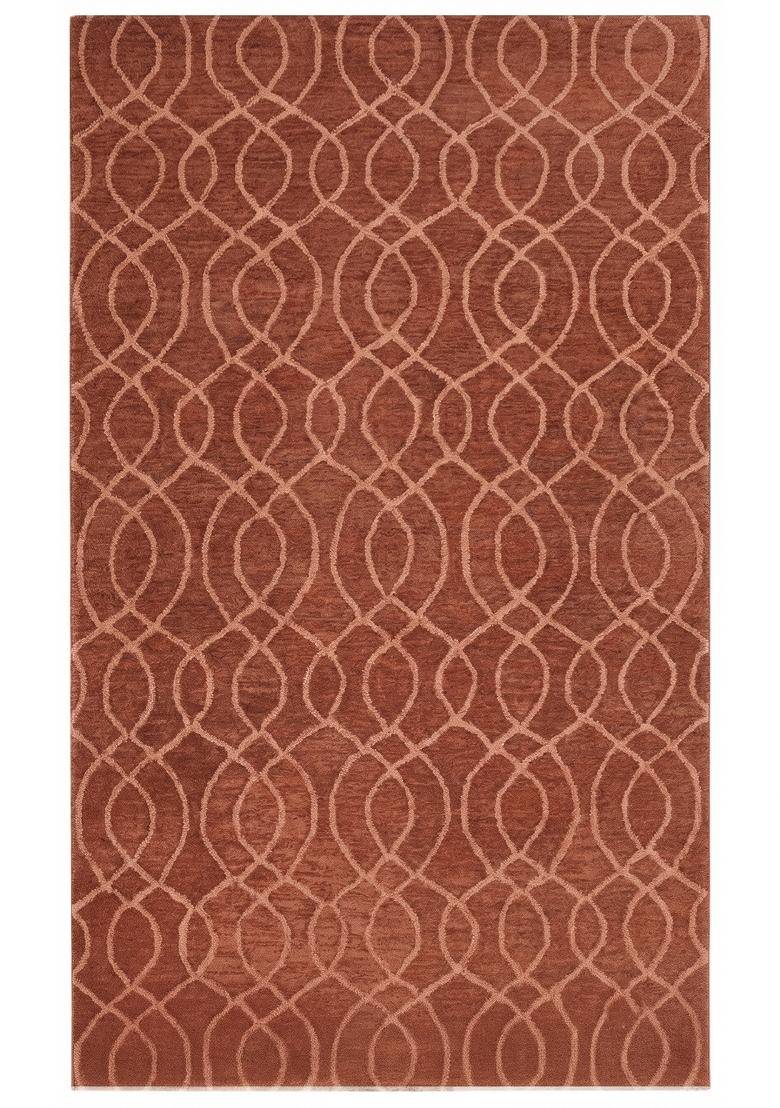 Saffron Rugs Hand Tufted Rust Red Geometric Transitional Rectangular Wool Area Rug - Indya