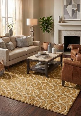 Saffron Rugs Hand Tufted Gold Geometric Transitional Rectangular Wool Area Rug