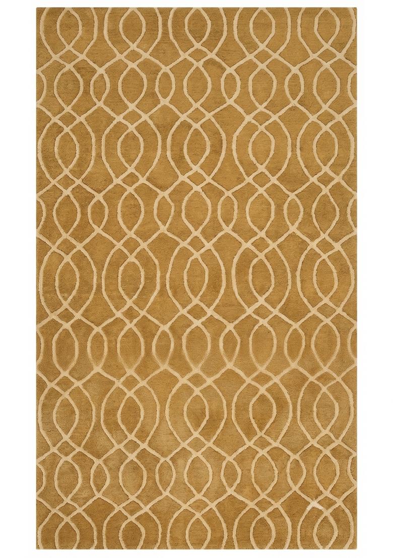 Saffron Rugs Hand Tufted Gold Geometric Transitional Rectangular Wool Area Rug - Indya