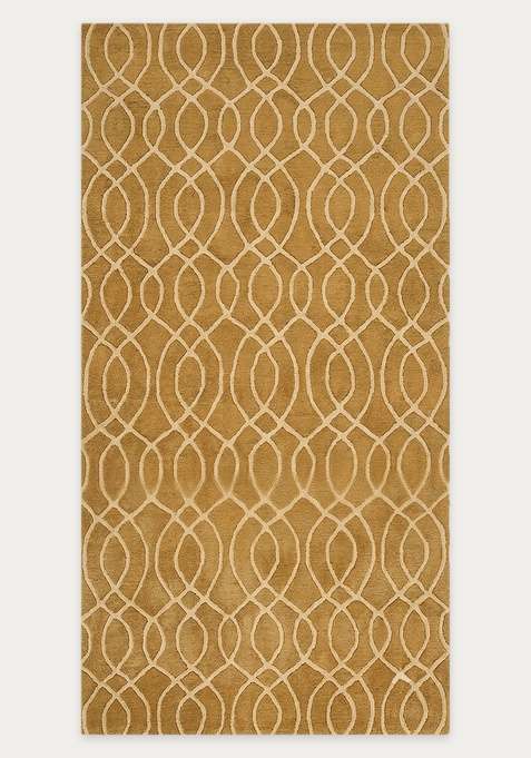 100% Wool Handmade Gold Rug | Transitional Geometric Carpet With Cotton Backing For Living Room
