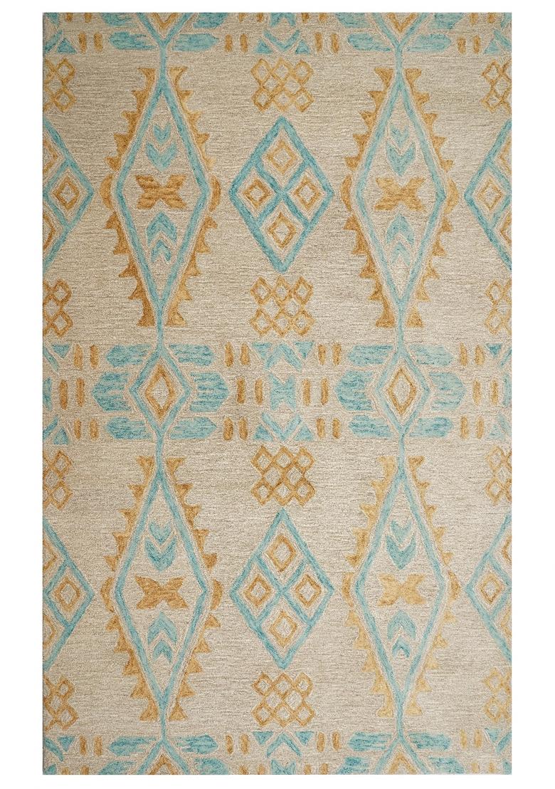 Saffron Rugs Hand Tufted Beige Geometric Bohemian Rectangular Wool Area Rug - Indya