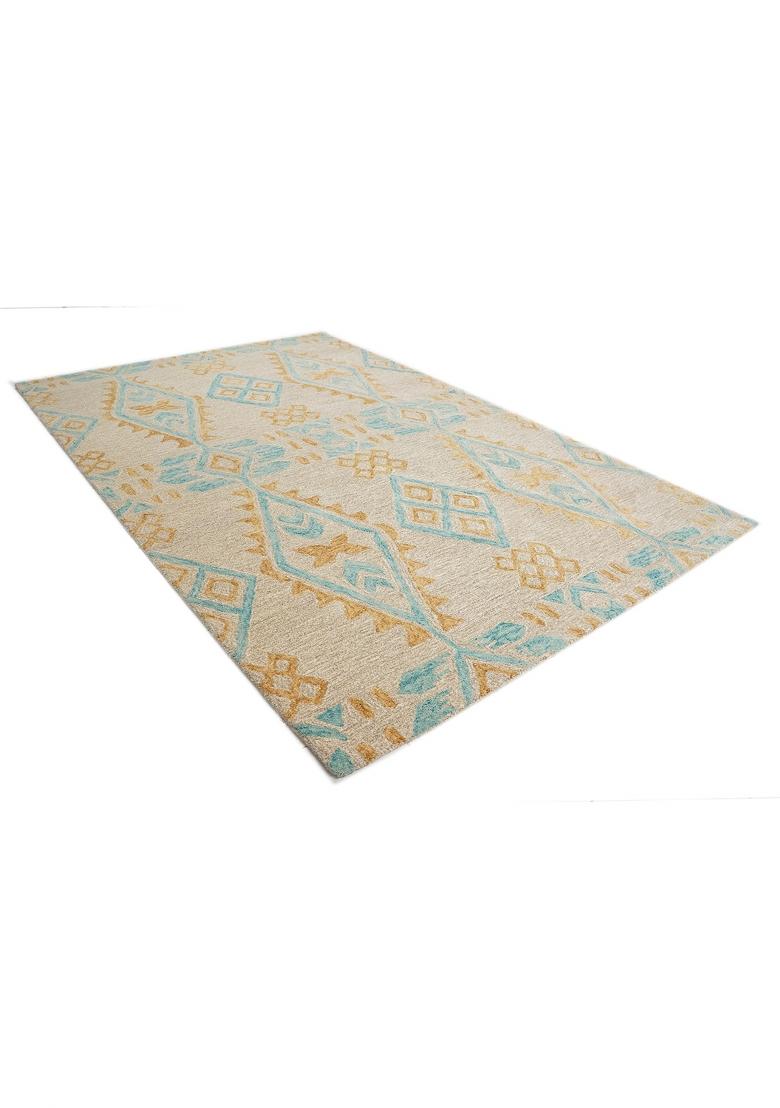 Saffron Rugs Hand Tufted Beige Geometric Bohemian Rectangular Wool Area Rug - Indya