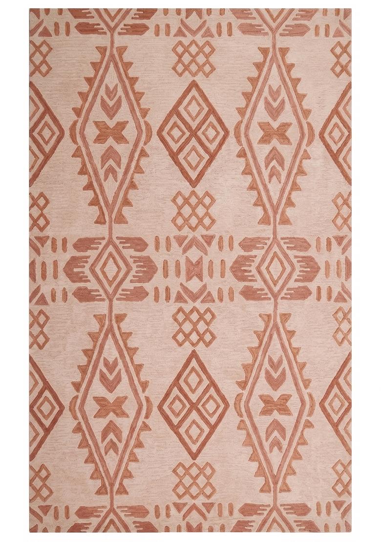 Saffron Rugs Hand Tufted Peach Geometric Bohemian Rectangular Wool Area Rug - Indya