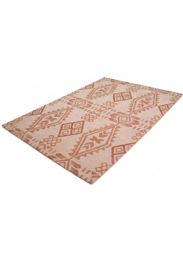 Saffron Rugs Hand Tufted Peach Geometric Bohemian Rectangular Wool Area Rug - Indya