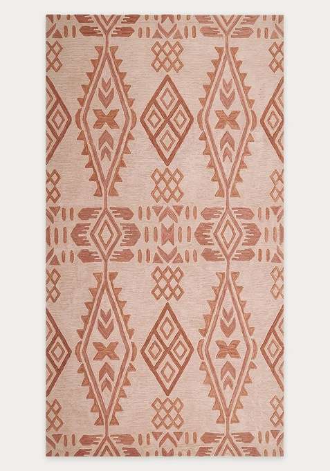 100% Wool Handmade Peach Rug | Bohemian Geometric Carpet With Cotton Backing For Living Room