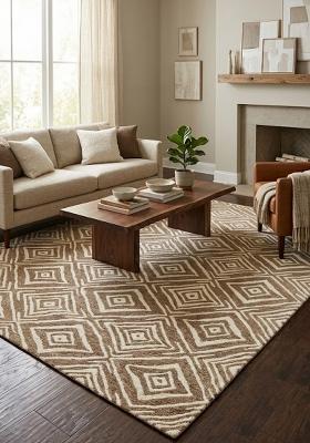 Saffron Rugs Hand Tufted Tan Geometric Bohemian Rectangular Wool Area Rug