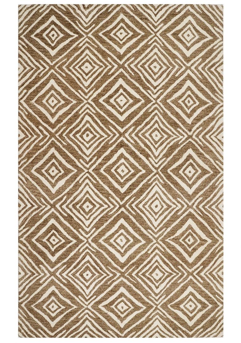 Saffron Rugs Hand Tufted Tan Geometric Bohemian Rectangular Wool Area Rug - Indya