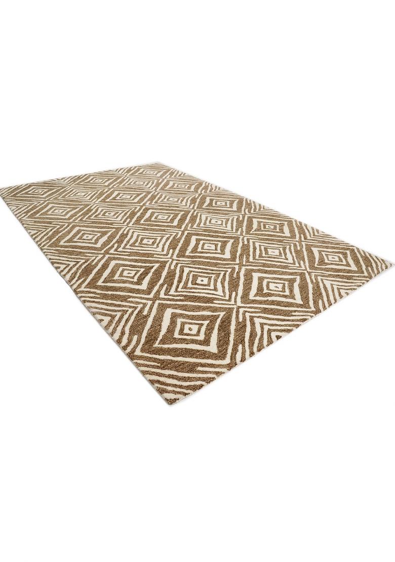 Saffron Rugs Hand Tufted Tan Geometric Bohemian Rectangular Wool Area Rug - Indya