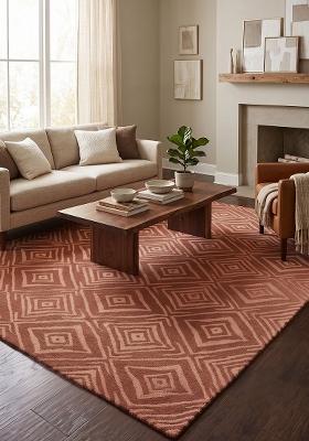 Saffron Rugs Hand Tufted Terracotta Brown Geometric Bohemian Rectangular Wool Area Rug