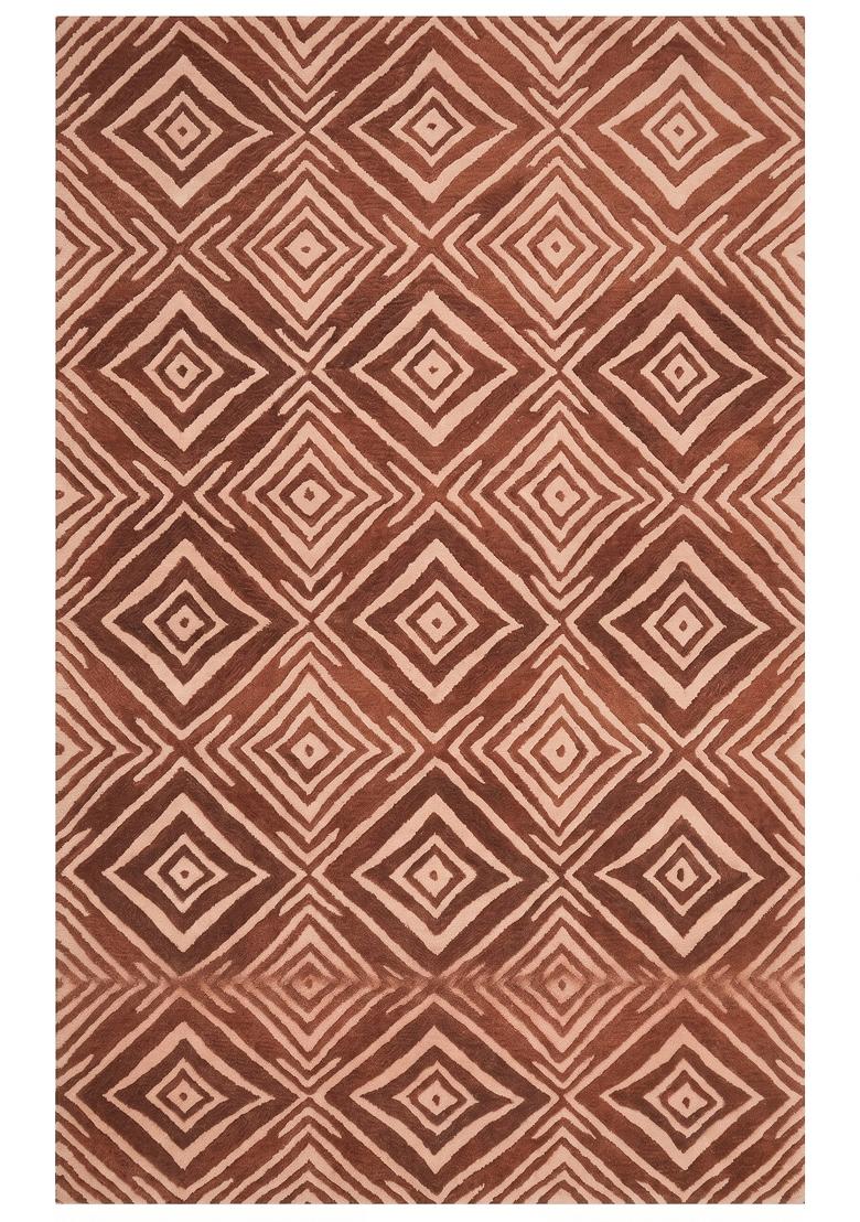 Saffron Rugs Hand Tufted Terracotta Brown Geometric Bohemian Rectangular Wool Area Rug - Indya