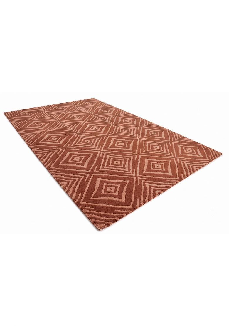 Saffron Rugs Hand Tufted Terracotta Brown Geometric Bohemian Rectangular Wool Area Rug - Indya