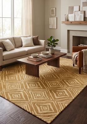 Saffron Rugs Hand Tufted Gold Geometric Bohemian Rectangular Wool Area Rug