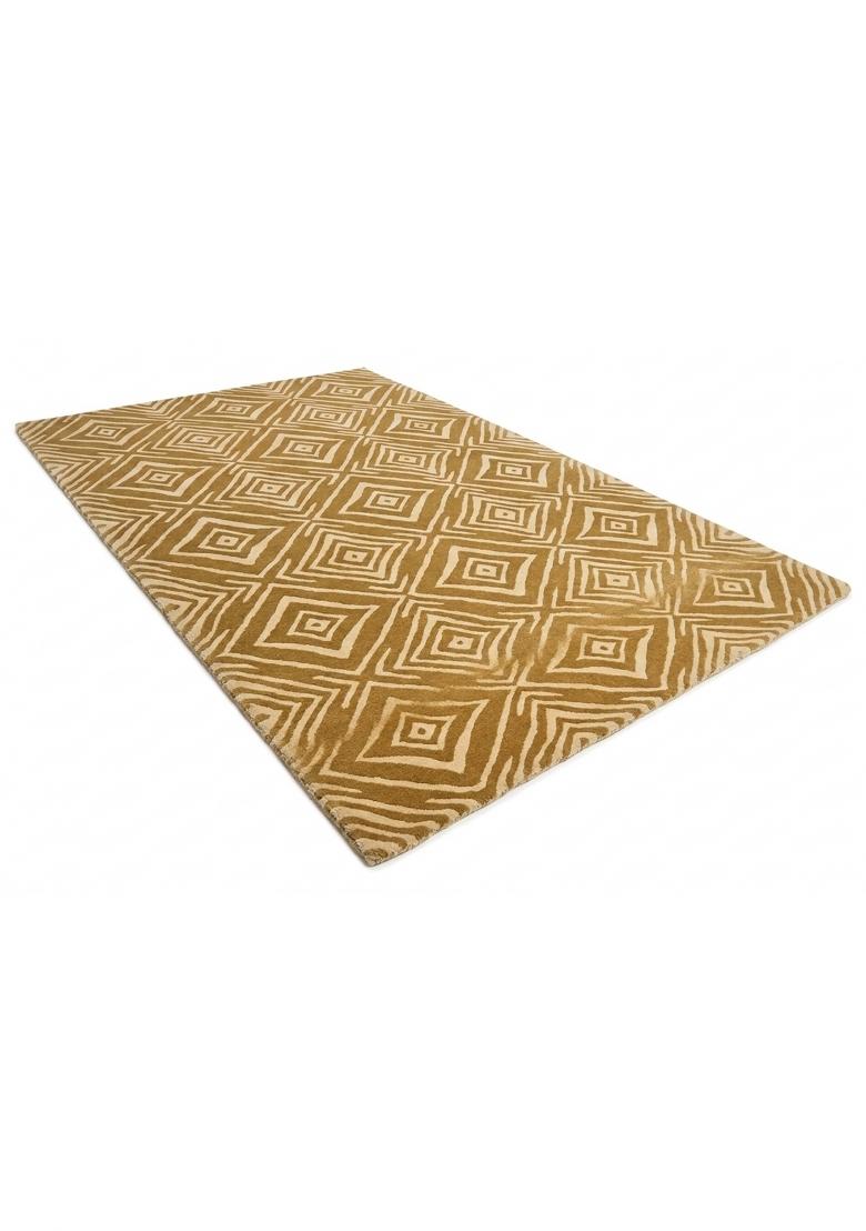 Saffron Rugs Hand Tufted Gold Geometric Bohemian Rectangular Wool Area Rug - Indya