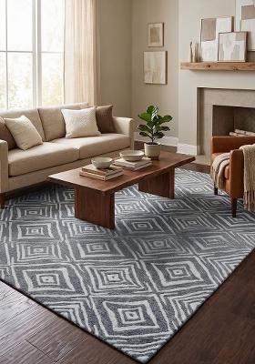 Saffron Rugs Hand Tufted Steel Blue Geometric Bohemian Rectangular Wool Area Rug