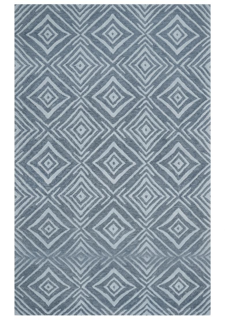 Saffron Rugs Hand Tufted Steel Blue Geometric Bohemian Rectangular Wool Area Rug - Indya
