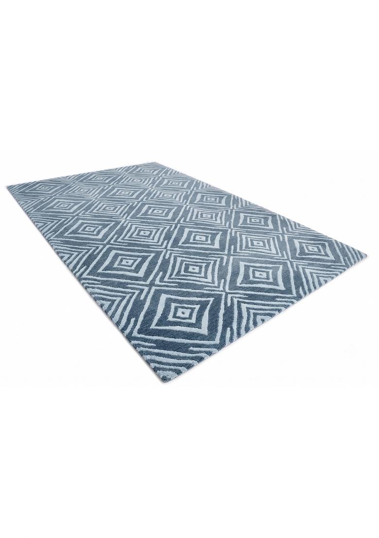 Saffron Rugs Hand Tufted Steel Blue Geometric Bohemian Rectangular Wool Area Rug - Indya