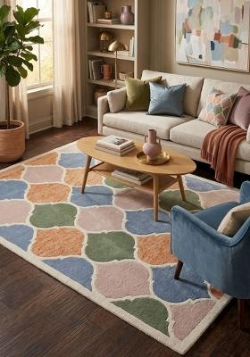 Saffron Rugs Hand Tufted Multicolor Trellis Moroccan Rectangular Wool Area Rug