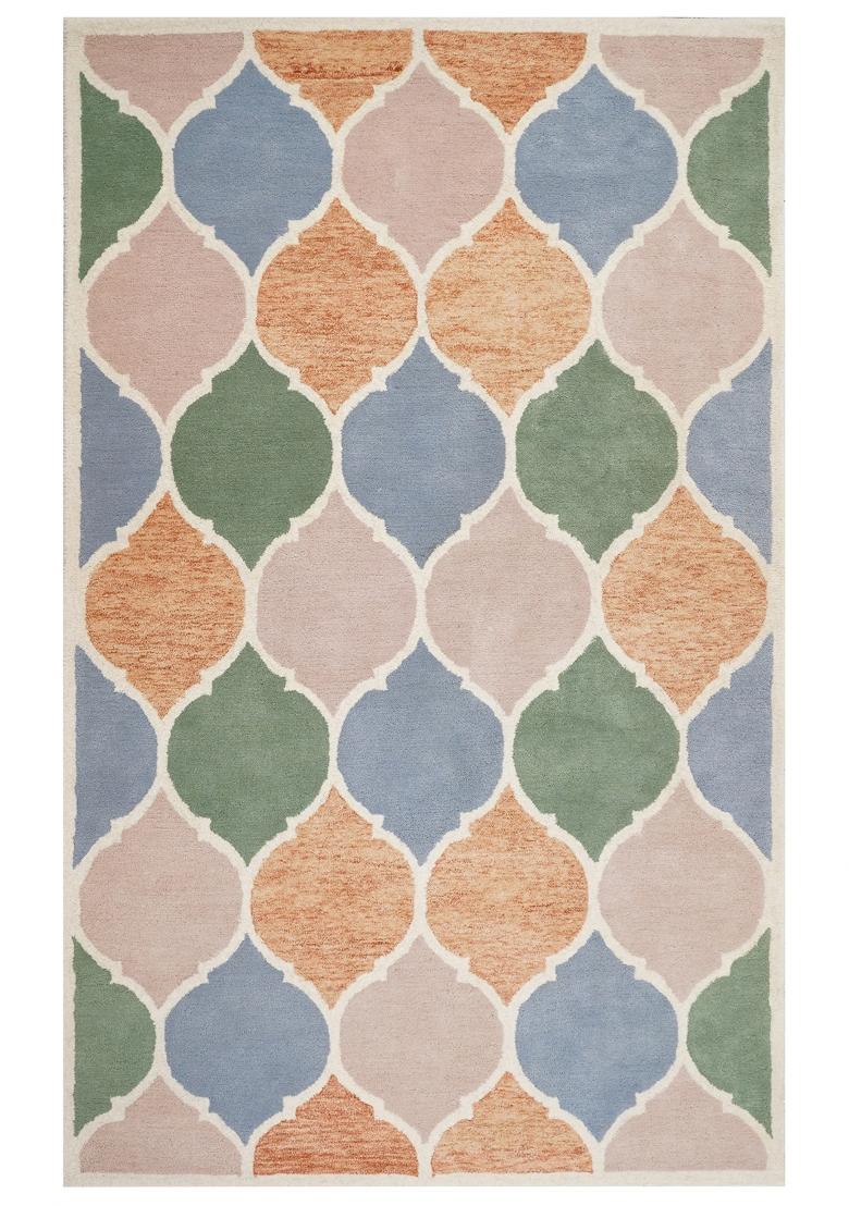Saffron Rugs Hand Tufted Multicolor Trellis Moroccan Rectangular Wool Area Rug - Indya