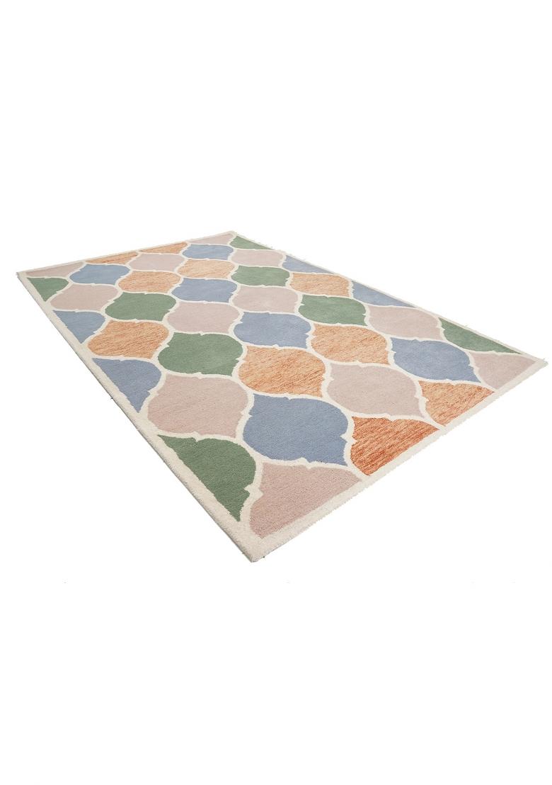 Saffron Rugs Hand Tufted Multicolor Trellis Moroccan Rectangular Wool Area Rug - Indya