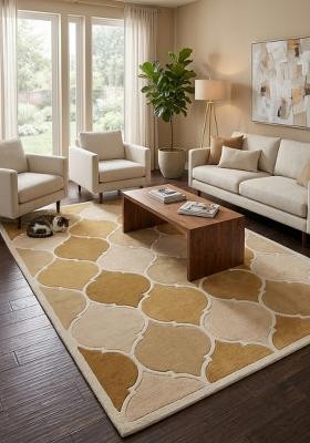 Saffron Rugs Hand Tufted Gold Trellis Moroccan Rectangular Wool Area Rug