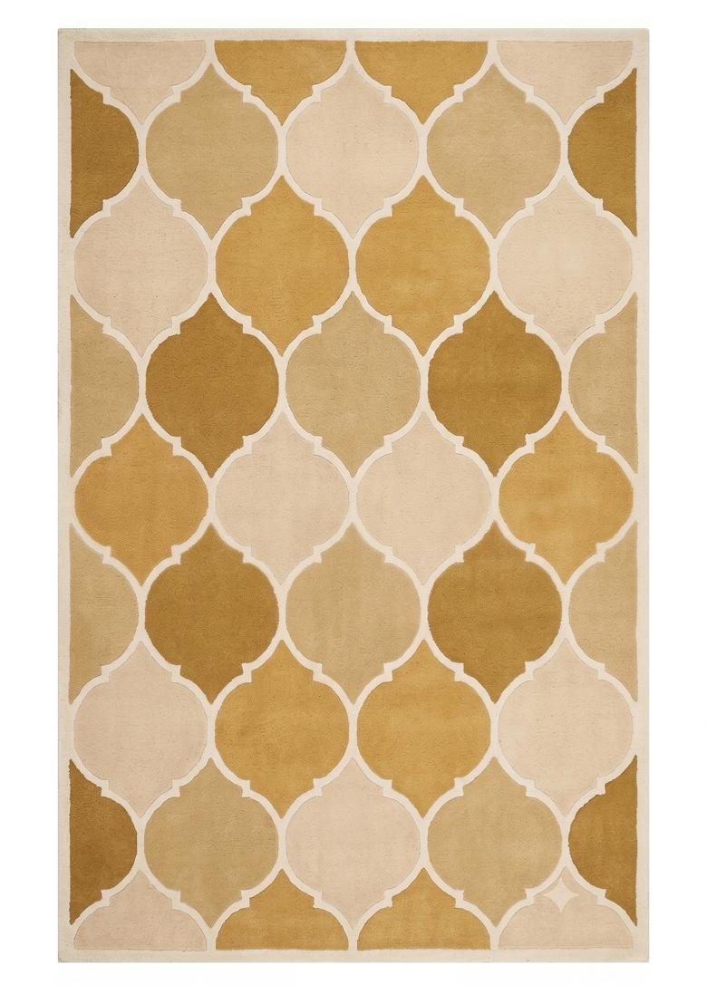 Saffron Rugs Hand Tufted Gold Trellis Moroccan Rectangular Wool Area Rug - Indya