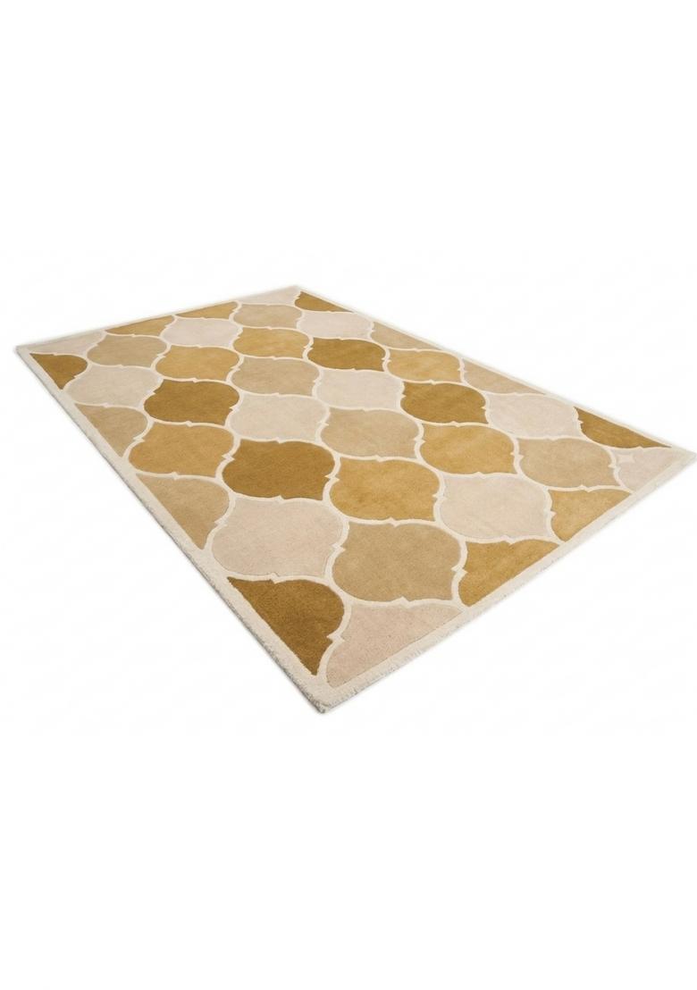 Saffron Rugs Hand Tufted Gold Trellis Moroccan Rectangular Wool Area Rug - Indya