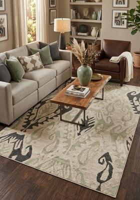Saffron Rugs Hand Tufted Beige Geometric Transitional Rectangular Wool Area Rug