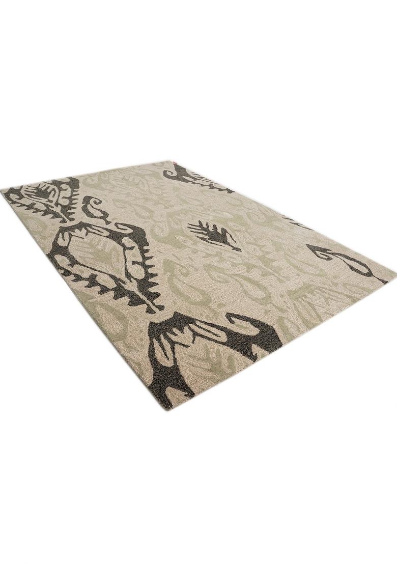 Saffron Rugs Hand Tufted Beige Geometric Transitional Rectangular Wool Area Rug - Indya