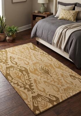 Saffron Rugs Hand Tufted Gold Geometric Transitional Rectangular Wool Area Rug