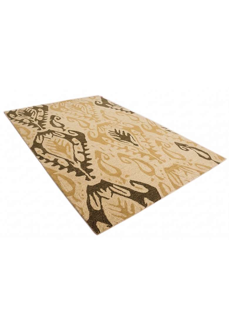 Saffron Rugs Hand-Tufted 100% Wool Area Rug | Gold Rectangular Rug | Cotton Backing | Transitional Geometric Home Decor Carpet for Living Room Bedroom - Indya