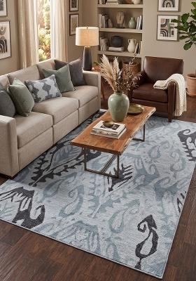 Saffron Rugs Hand Tufted Light Blue Geometric Transitional Rectangular Wool Area Rug