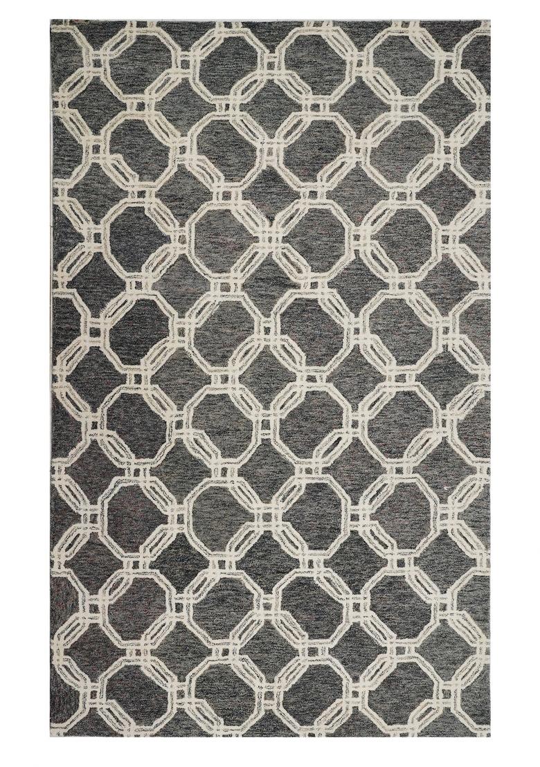 Saffron Rugs Hand Tufted Charcoal Grey Geometric Contemporary Rectangular Wool Area Rug - Indya