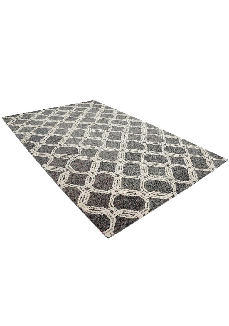 Saffron Rugs Hand Tufted Charcoal Grey Geometric Contemporary Rectangular Wool Area Rug - Indya