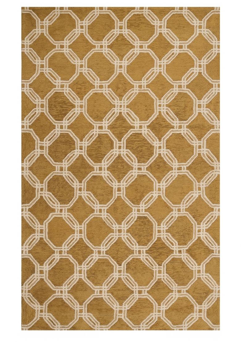Saffron Rugs Hand Tufted Gold Geometric Contemporary Rectangular Wool Area Rug - Indya