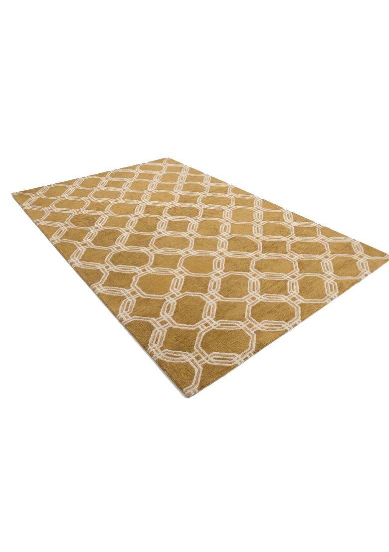 Saffron Rugs Hand Tufted Gold Geometric Contemporary Rectangular Wool Area Rug - Indya