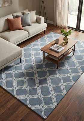 Saffron Rugs Hand Tufted Steel Blue Geometric Contemporary Rectangular Wool Area Rug