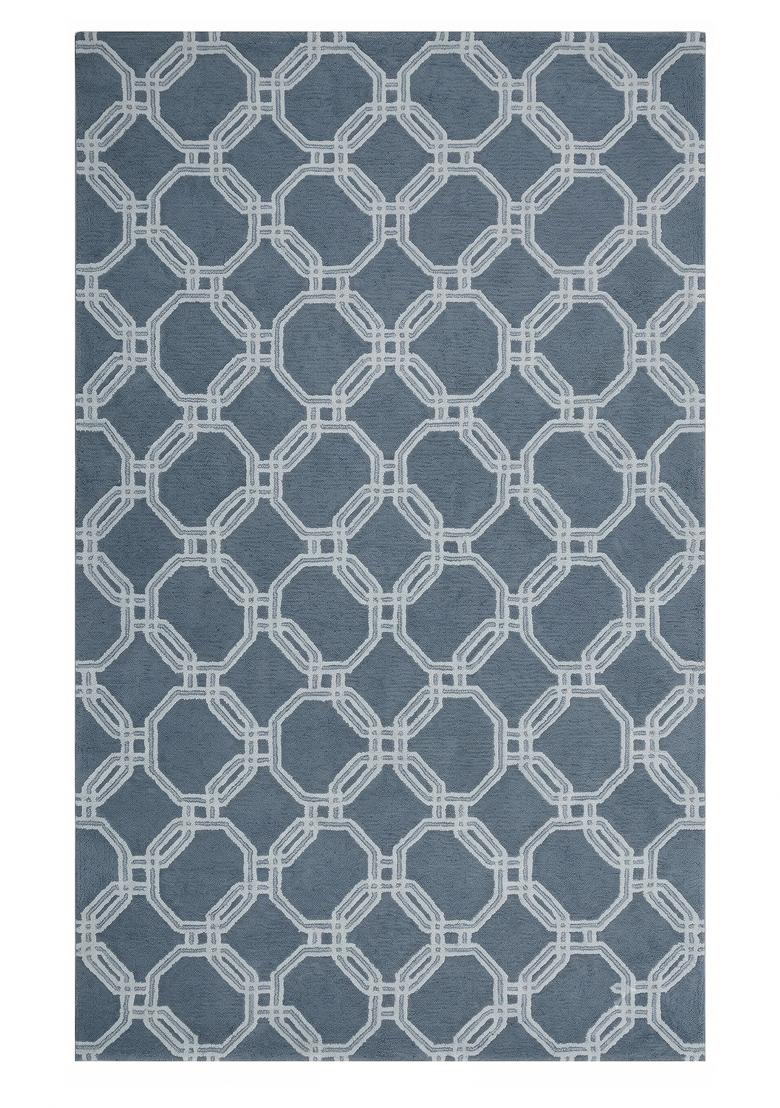 Saffron Rugs Hand Tufted Steel Blue Geometric Contemporary Rectangular Wool Area Rug - Indya