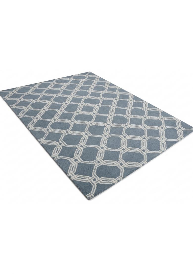 Saffron Rugs Hand Tufted Steel Blue Geometric Contemporary Rectangular Wool Area Rug - Indya